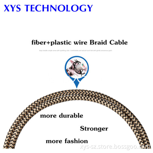 High Quality Metal Shell Copper Wire Braid USB Cable with Led Light